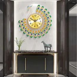 壁の時計35cmヨーロッパ3D孔雀時計サイレントバッテリー駆動吊り吊り下げぬリビングルームホームオフィス装飾