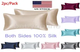 Queenking Silk Satin Pillow Case Bedding Pillowcase 부드러운 집 흰색 검은 회색 카키색 하늘색 블루 핑크색 Sliver9517247