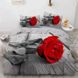 Setler Wostar% 100 Polyester Konferici Set 3D Yatak Seti Nevresim Kapak ve Yastık Kılıf Kırmızı Gül Çiçek Evi Tekstil 2/3pcs Bedclothes H091