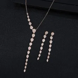 Earrings & Necklace Luxury Long Leaf Pendant Cubic Zirconia Wedding Jewellery Sets For Women Water Drop African Dubai Brides2pcs J2864