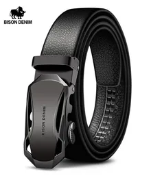 Bison jeans Men039s Belt Belt Coather Belts Brand Fashion Buckle Automática Black Genuine for Men 34cm Largura N71314 2204025701582