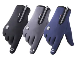 Теплые зимние велосипедные перчатки Водонепроницаемые ветрозащитные нескользящие уличные термоперчатки плюс бархатные мужские и женские перчатки с сенсорным экраном на молнии V6778482