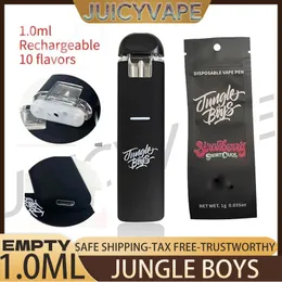 빈 정글 소년 일회용 vape 펜 1.0ml 그램 vapes 장치 두꺼운 오일 E 담배 바 포드 360mAh 충전식 배터리 기화기 지퍼 가방 스티커 dabwoods