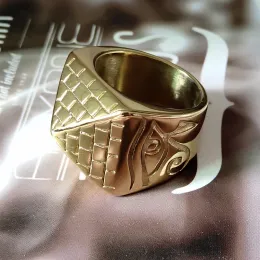 Valily Male Pyramid Ring Horus Eyes Anubis Pattern Triangle 14k Yellow Gold Ceometric Rings Jewelry For Men