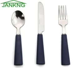 JANKNG 3 Pezzi Set di Stoviglie in Acciaio Inossidabile per Bambini Set di Posate con Manico Forchetta Coltello Blu Opaco per 11799488