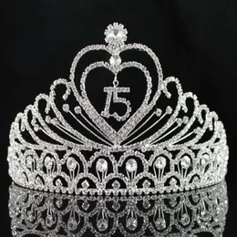 Janefashions Quinceanera Sweet 15 Fifteen 15th Birthday Party Coronas de Clear White Österrikisk strass Tiara Crown Y200807233V