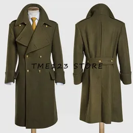 Grüner Trench Coat Herren Wollmantel V-Ausschnitt Schlanker doppeltes Brauengeschäft Casual Winter Außenbekleidung Wintermäntel Mann Australien 231221