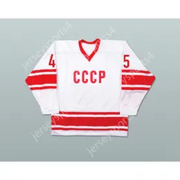 Anpassad White Donald Trump 45 CCCP ryska teamhockey tröja falska nyheter Nya toppstitched S-M-L-XL-XXL-3XL-4XL-5XL-6XL