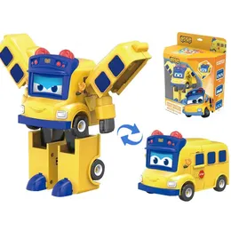 ABS Gogo Bus Transformation Vehicle 3 Changeable Face Expression Action Figures Deformation AmbulancePoliceFireman Slide Toys 231220