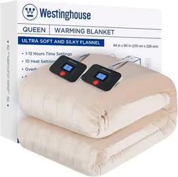 Electric Blanket Queen Size Super Cozy Soft Flannel 84" x 90" Heated with 10 Fast Heating Levels 1 12 Auto Off 231221