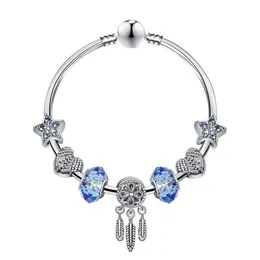 Encantos apto para pulseiras contas de estrela azul sonho apanhador balançar pingente pulseira amor grânulo diy jóias de casamento acessórios 285m