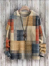 ヴィンテージジオメトリアート印刷されたカジュアルニットプルオーバーセーターの女性セーター231220
