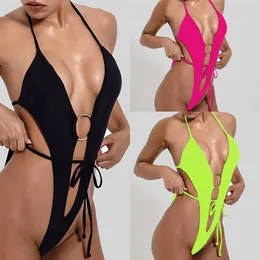 Kvinnlig Sexig badkläder 2021 Summer Swimwear Halter Push Up Thong Bandage One Piece Swimsuit String Beach Bathing Suit for Women308U