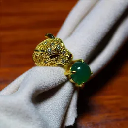 Liemjee personlighet mode smycken green chalcedon leopard djurilver pläterad ring för kvinnor har namour charm gåva 231221