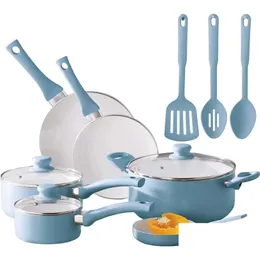 Cookware de utensílios de cozinha de pilares 12pc Conjunto de cerâmica Blue Drop Drop Drop Home Garden Kitchen Dining Bar Dhha1