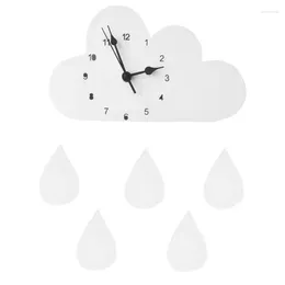 Wall Clocks Nordic Wooden Cloud Raindrop Shaped Clock Kids Room Decor Baby Gender Neutral Nursery Gifts 28 16cm
