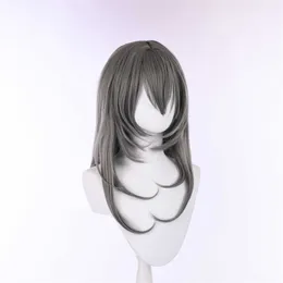 Cosplay peruker kollaps stjärna kupol järnväg pionjär kvinnlig cos peruk simulering hårbotten topp bly silver grå gradvis föränderlig fiber hår