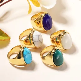 Único simples forma oval pedra preciosa anel de promessa para mulheres homens design requintado jóias de aço inoxidável acessórios punk presente gratuito 231220