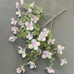 Decorative Flowers 5Pcs 5-fork Fragrant Snow Orchid 3D Printing Artificial Eucalyptus Bouquet Wedding Flower Arrangement Home Party Decor