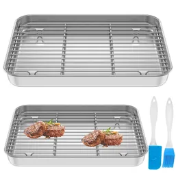 4st Baking Tray BBQ Rack Set rostfritt stålkylskylningsstativ med silikonolja borstkökstillbehör 231221