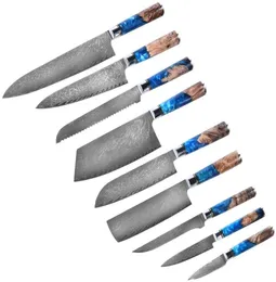 Kitchen Chef Knife Sets Damascus 67 Warstwy VG10 Japanesesharp szef kuchni Santoku Utility Nóż Filet Nóż Nóż Drewno H6834711