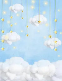 Golden Stars Clouds Shining Lights Vinyl Pography Backdrops Blue Sky Newborn Baby Po Booth Backgrounds for Children Birthday8494202