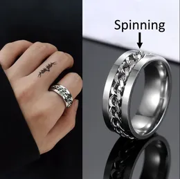 Ångestfidget ringer för män som spinar rostfritt stål Färgstång spinnare roterbara kedja smycken roterande gåva 231221