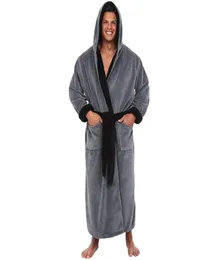 Men039s sleepwear plus size inverno alongado pelúcia xale roupão de banho roupas masculinas cor sólida manga comprida robe casaco wit6205524
