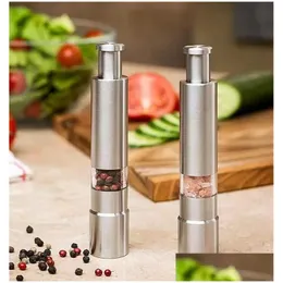 Mills Ups Manual Pepper Mill 소금 셰이커 한 손 분쇄기 스테인레스 스틸 스파이스 소스 그라인더 스틱 부엌 드롭 배달 홈 GAR DHFWQ