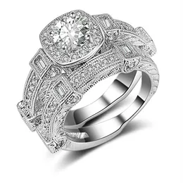 Ensemble de 2 bagues à 4 griffes en or blanc 18 carats rempli de bagues de couple pour femmes et hommes, bijoux de mariage, accessoires de mariée, taille 6 7 8 92251