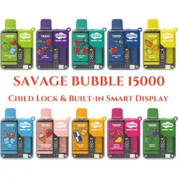 SAVAGE VAPE BUBBLE 15000 puff vape lost mary e cigarette disposable battery pen Child Lock Built-in Smart Display TYPE-C Adjustable Power vs bang vape 12000 puffs