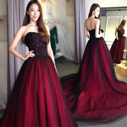 Stunningbride 2024 Gothic wedding dress with Color Sweetheart Lace Up Back Floor Length Long Black Garden Beach Burgundy Bridal Gowns