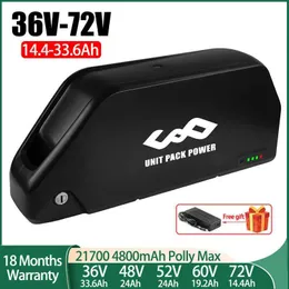 배터리 21700 Polly Ebike 배터리 36V 33.6AH 48V 24AH 52V 배터리 배터리 다운 튜브 60V 19.2AH 72V 14.4AH BAFANG 2000W250W 용 리튬 배터리