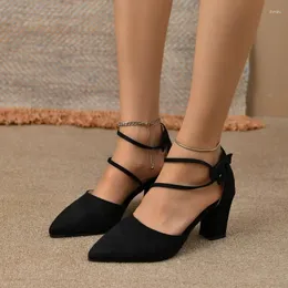 Sandálias pontiagudas de dedos sólidos 2023 cor feminina feminina de espessura com sapatos sexy de salto alto sexy de salto alto 837