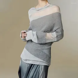 Swetry damskie Gidyq moda dla kobiet sweter koreańsko -swobodne seksowne puste puste bluzki z długim rękawem.