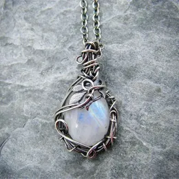 Antique lacrima di moonstone a ciondolo gemme artificiali gemme cabochon foglia rattan collana vintage boho waterdrop per donne donne femminile 231221