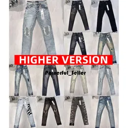 Jeans de grife para homens calças de jeans roxo jeans salmeiros jeans tendências de jeans angustiados Ruin Ripped Biker Slim Motorcycle Jeans empilhados 2210