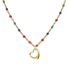 Hänghalsband Misenbaba rostfritt stål Handgjorda pärlor kedja persika hjärta för kvinnor bohemiska modesmycken