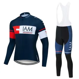 2020 팀 IAM Long Sleeve Cycling Jersey Set Spring Autumn Ropa Ciclismo 통기성 경주 자전거 의류 MTB 자전거 9D Gel PAD273G