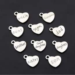 100 pezzi argento antico mamma papà figlio charms cuore membro della famiglia pendenti braccialetto collana festival creazione di gioielli accessori fai da te 17177n