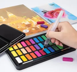 12182436 Colori Solidi Set di colori ad acquerello Scatola di metallo portatile con penna Studente professionista Pittura Scuola di arte Supplies1622937