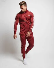 Survêtements Jogger Hommes Slim Gym Costumes Côté Rayé Zipper Tops Sweats À Capuche Pantalons Longs Tenues 2 PCS Hommes Ajustement Actif Noir Rouge Survêtements