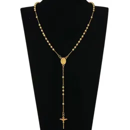 Fashion HIp Hop Rosary Pray Bead Jesus Cross Long Necklaces Pendants Bead Necklace for men women289O