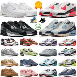 AAA+ Sports 90 Top Designer Running Shoes Wolf Gray Blue Void Triple White OG90 Big Size Rose Bling Blush Blush Infrared Caramel 90s Mens Trainers Sneakers 36-47 OG S