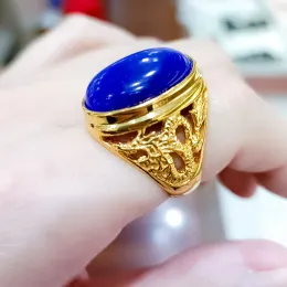 2024 nova alta qualidade 14k ouro amarelo para homens mulher anel moda marca de luxo casamento azul grande pedra jóias hip hop