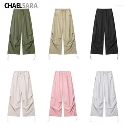 Pantalones para mujer 2023 Mujeres Primavera Verano Moda Plisado Suelto Crago Casual Sólido Elástico Cintura Cordón Bolsillos Pantalones de jogging Mujer