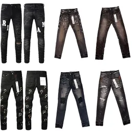 Мужские джинсы фиолетовые джинсы для дизайнерских джинсов, роскошные дизайнерские джинсовые рваные байкерские черные синие джинсы, облегающие мотоциклетные джинсы