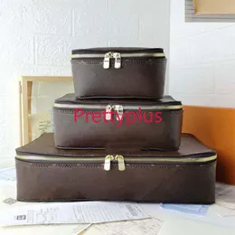 Mode M43690 Brown Flower Make Up Storage Box Leather Travel Smycken Nya set Designers Travel Storage Box Bagage Fashion Trunk 218Q