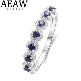 Anneaux Aeaw 10k or blanc laboratoire saphir 0.21ct Moissanite 0.15ct bague pour femmes à la main fiançailles mariée anniversaire cadeau bijoux fins