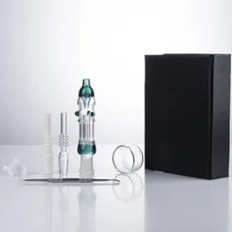 NC046 Dab Rig Glass Bong Colorful Spill-Proof Smoking Pipe Gift Box About 4.86 Inches OD 25mm Tube Bubbler 14mm Titanium Quartz Ceramic Nail Double Tips Clip Dish
